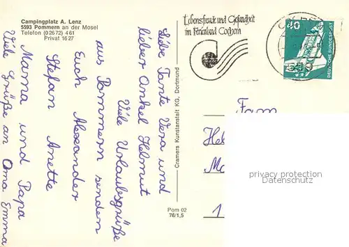 AK / Ansichtskarte Pommern_Mosel Campingplatz Lenz Gaststaette Freibad Blick ueber die Mosel Pommern Mosel