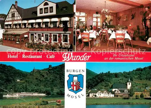 AK / Ansichtskarte Burgen_Mosel Hotel Restaurant Cafe Wunder Dampfer Wappen Burgen Mosel