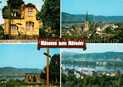 AK / Ansichtskarte Rhens Cafe Restaurant Hotel Rheinterrasse Gaestehaus am Rhein Blick ins Rheintal Burgruine Rhens