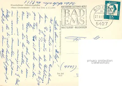 AK / Ansichtskarte Bad_Ems Eisenbahner Erholungsheim Haus Lindenbach Bad_Ems