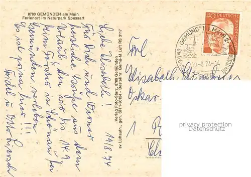 AK / Ansichtskarte Gemuenden_Main Ferienort im Naturpark Spessart Fliegeraufnahme Gemuenden Main