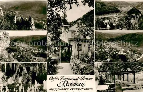 AK / Ansichtskarte Muggendorf_Fraenkische_Schweiz Cafe Restaurant Rosenau Terrasse Ortsansichten Muggendorf_Fraenkische