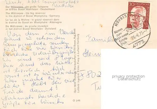 AK / Ansichtskarte Moehnesee Fliegeraufnahme mit Talsperre Moehnesee