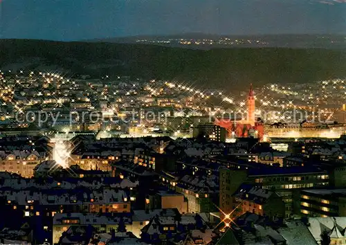AK / Ansichtskarte Pforzheim Stadtansicht bei Nacht mit Schlosskirche und Stadtkirchenturm Pforzheim