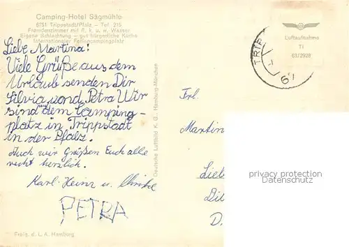 AK / Ansichtskarte Trippstadt Camping Hotel Saegmuehle Fliegeraufnahme Trippstadt