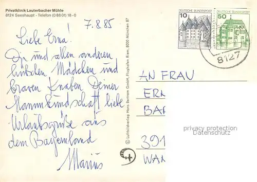 AK / Ansichtskarte Seeshaupt Privatklinik Lauterbacher Muehle Fliegeraufnahme Seeshaupt