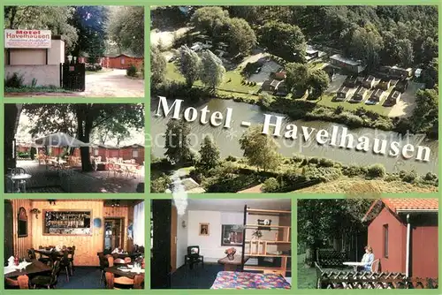 AK / Ansichtskarte Oranienburg Motel Havelhausen Fliegeraufnahme Gartenterrasse Gaststube Zimmer Bungalow Oranienburg