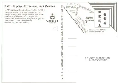 AK / Ansichtskarte Luebben_Spreewald Kaffee Schultze Restaurant Gartenterrasse Rezeption Luebben Spreewald