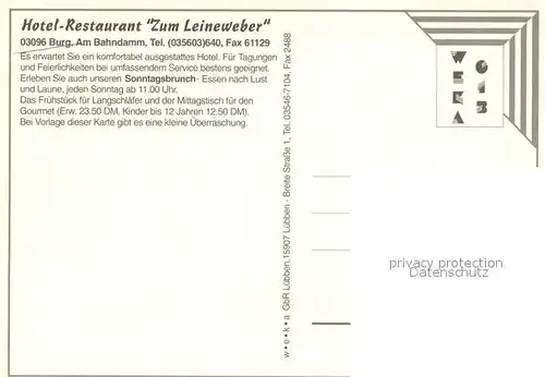 AK / Ansichtskarte Burg_Kauper Hotel Restaurant Zum Leineweber Buffet Burg Kauper