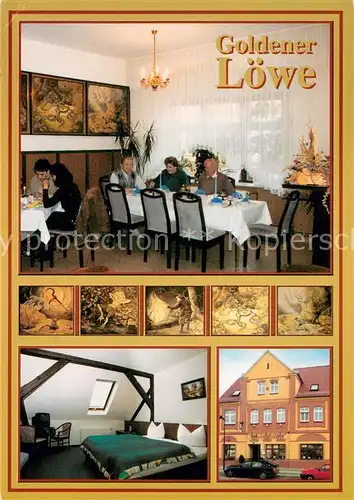 AK / Ansichtskarte Luebben_Spreewald Speiserestaurant Goldener Loewe Gaststube Zimmer Details Luebben Spreewald