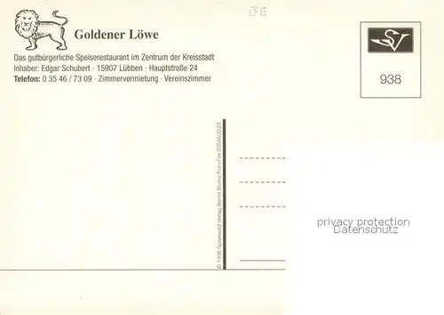AK / Ansichtskarte Luebben_Spreewald Speiserestaurant Goldener Loewe Gaststube Zimmer Details Luebben Spreewald