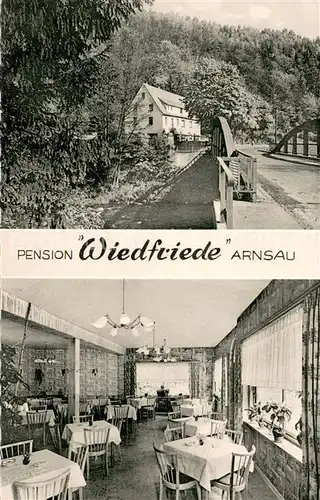 AK / Ansichtskarte Arnsau Pension Wiedfriede Gastraum Bruecke Arnsau