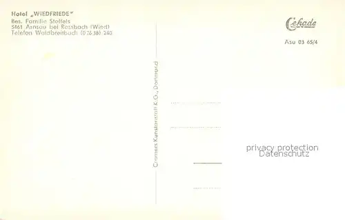 AK / Ansichtskarte Arnsau Pension Wiedfriede Gastraum Bruecke Arnsau