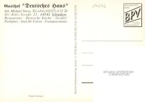 AK / Ansichtskarte Glindow Gasthof Deutsches Haus Gastraeume Bar Terrasse Glindow