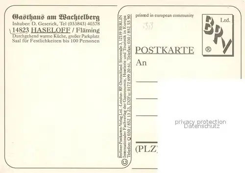 AK / Ansichtskarte Haseloff Gasthaus am Wachtelberg Gastraeume Park Haseloff
