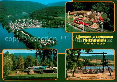 AK / Ansichtskarte Herzhausen_Edersee Camping und Ferienpark Teichmann Fliegeraufnahme Modelleisenbahn Spielplatz Herzhausen Edersee