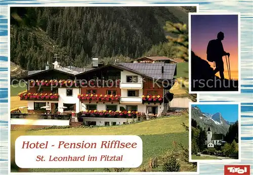AK / Ansichtskarte St_Leonhard_Pitztal Hotel Pension Rifflsee Wanderer Kirche St_Leonhard_Pitztal