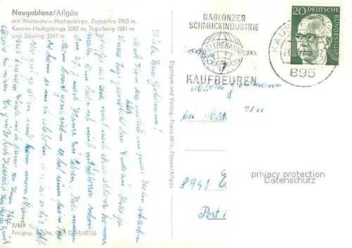 AK / Ansichtskarte Neugablonz Fliegeraufnahme mit Wettersteingebirge Zugspitze Tegelberg und Saeuling Neugablonz