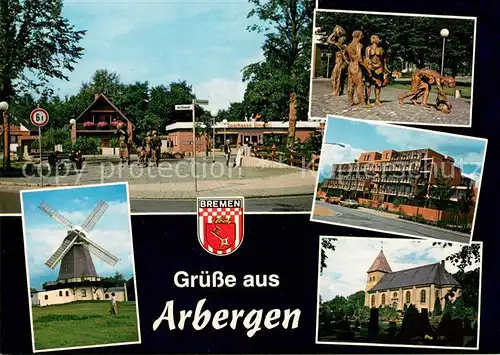 AK / Ansichtskarte Arbergen Stadtplatz Muehle Skulpturen Kirche Arbergen