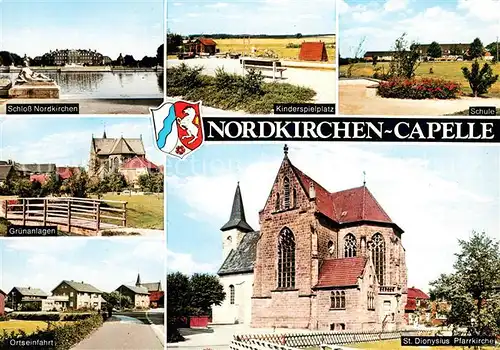 AK / Ansichtskarte Nordkirchen Schloss Nordkirchen Kinderspielplatz Schule Gruenanlagen Ortseinfahrt St Dionysius Pfarrkirche Nordkirchen