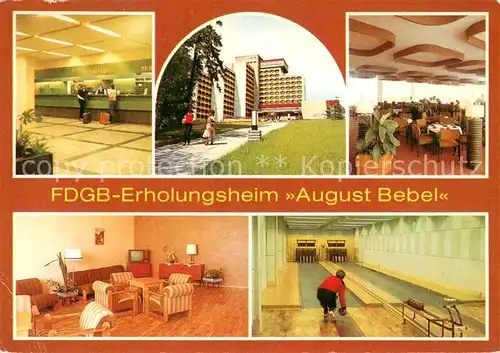 AK / Ansichtskarte Friedrichroda FDGB Erholungsheim August Bebel Empfangshalle Fernsehrau Kegelbahn Friedrichroda