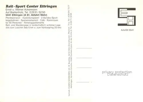 AK / Ansichtskarte Ettringen_Eifel Reit Sport Center Gastraeume Reithalle Fliegeraufnahme  Ettringen Eifel