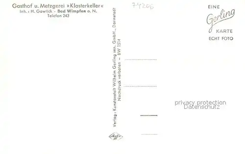 AK / Ansichtskarte Bad_Wimpfen Gasthof Metzgerei Klosterkeller Brunnen Partie am Neckar Bad_Wimpfen