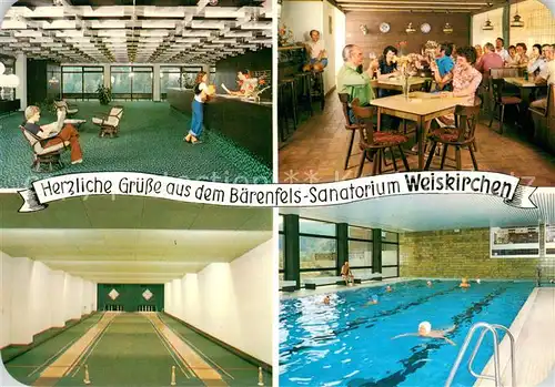 AK / Ansichtskarte Weiskirchen_Saar Baerenfels Sanatorium Rezeption Gastraum Kegelbahn Hallenbad Weiskirchen Saar