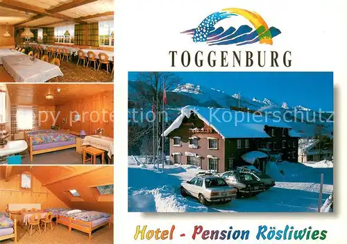 AK / Ansichtskarte Wildhaus_SG Hotel Pension Roesliwies Speisesaal Zimmer Wildhaus SG