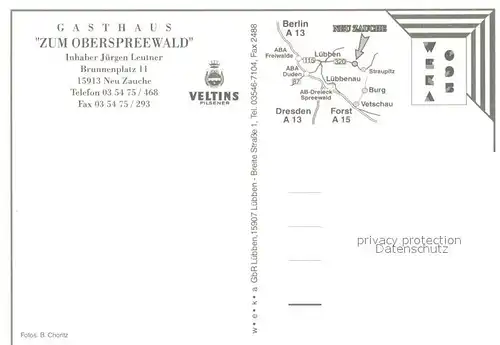 AK / Ansichtskarte Neu_Zauche Gasthaus Zum Oberspreewald Bar Zimmer Kegelbahn Terrasse Neu_Zauche