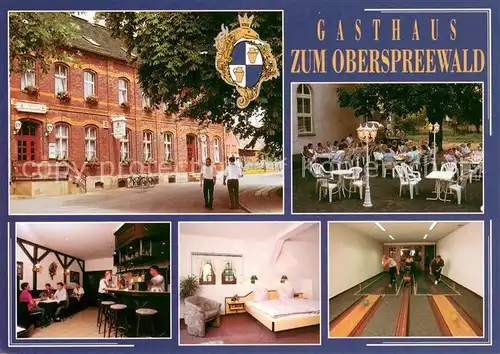 AK / Ansichtskarte Neu_Zauche Gasthaus zum Oberspreewald Bar Zimmer Kegelbahn Terrasse Neu_Zauche