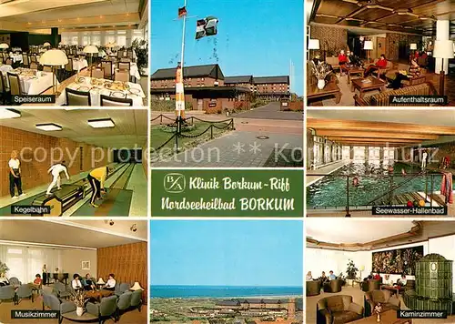 AK / Ansichtskarte Borkum_Nordseebad Speisesaal Kegelbahn Musikzimmer Aufenthaltsraum Seewasser Hallenbad Kaminzimmer Borkum_Nordseebad