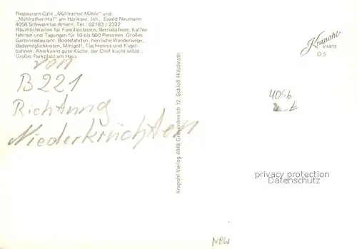 AK / Ansichtskarte Amern Restaurant Cafe Muehlrather Muehle Kegelbahn Muehlrather Hof am Hariksee Boot Amern