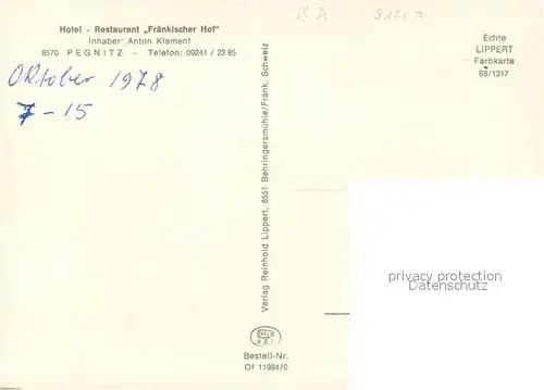 AK / Ansichtskarte Pegnitz Hotel Restaurant Fraenkischer Hof Gastraeume Zimmer Pegnitz