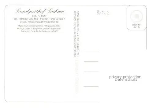 AK / Ansichtskarte Heiligenstadt_Oberfranken Landgasthof Lahner Gaststube Gartenterrasse Fliegeraufnahme Heiligenstadt_Oberfranken