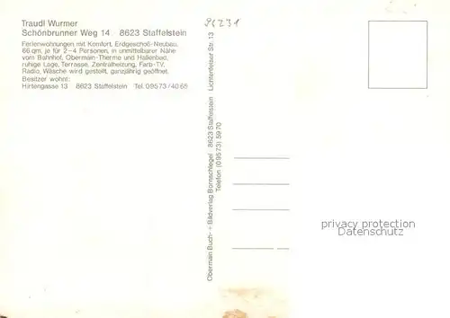 AK / Ansichtskarte Staffelstein Ferienwohnungen Traudl Wurmer Zimmer Stube Kueche Staffelstein