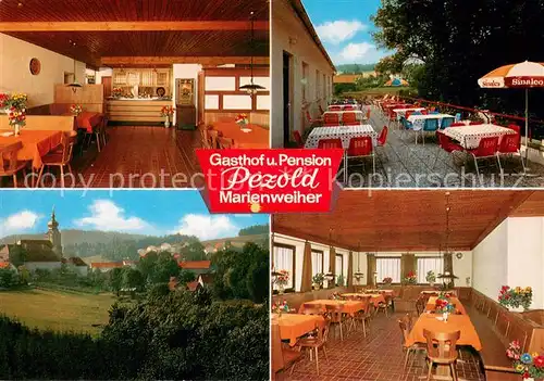 AK / Ansichtskarte Marienweiher Gasthof Pension Pezold Terrasse Gaststube Panorama Marienweiher