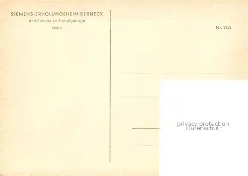AK / Ansichtskarte Bad_Berneck Siemens Erholungsheim Berneck Halle Bad_Berneck