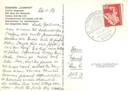 AK / Ansichtskarte Berg_Neumarkt Gaststaette Lindenhof Zimmer Speisesaal Berg Neumarkt