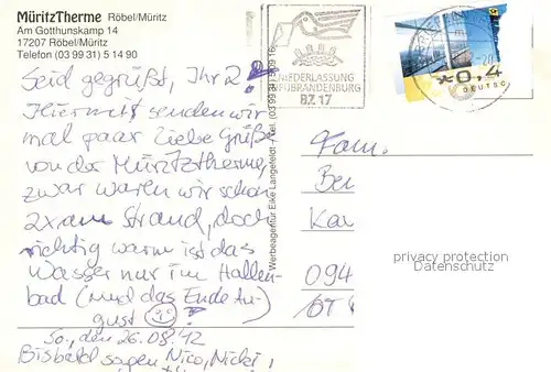 AK / Ansichtskarte Roebel_Mueritz Mueriz Therme Whirlpool Thermalbecken Bowlingbahn Roebel Mueritz