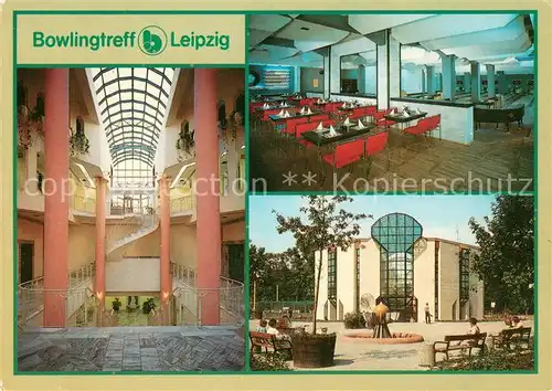 AK / Ansichtskarte Leipzig Bowlingtreff Eingangshalle mit Cafe Venus Kleine Halle mit Restaurant Leipzig