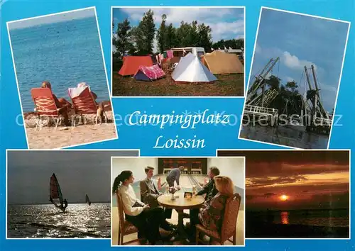 AK / Ansichtskarte Loissin_Pommern Campingplatz Loissin Ziehbruecke Strand Kegelbahn Surfer Loissin Pommern