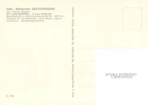 AK / Ansichtskarte Lichtenberg_Oberfranken Cafe Restaurant Seeterrassen Kegelbahn Gaststube Terrasse Lichtenberg Oberfranken