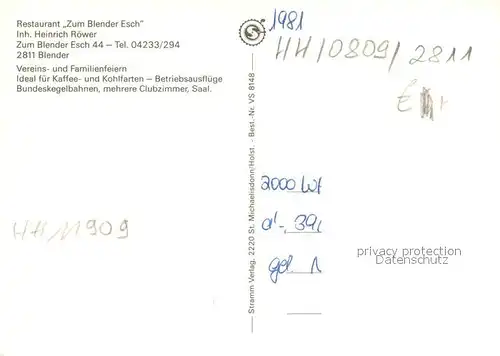 AK / Ansichtskarte Blender Restaurant Zum Blender Esch Gastraeume Kegelbahn Blender