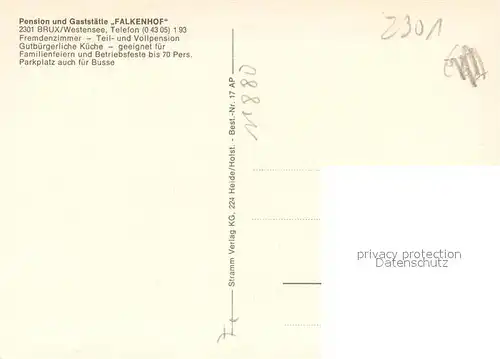 AK / Ansichtskarte Brux_Westensee Pension Gaststaette Falkenhof Fremdenzimmer Kegelbahn Ponyreiten Landschaftspanorama Brux_Westensee
