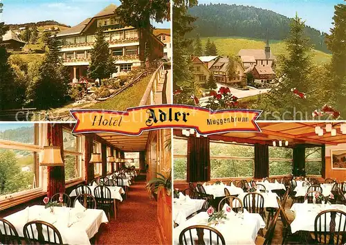 AK / Ansichtskarte Muggenbrunn Hotel Pension Adler Restaurant Ortsansicht mit Kirche Schwarzwald Muggenbrunn