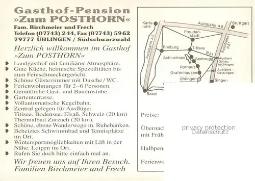 AK / Ansichtskarte uehlingen Birkendorf Gasthof Pension Zum Posthorn Restaurant Schwarzwald Alpenblick Fliegeraufnahme uehlingen Birkendorf