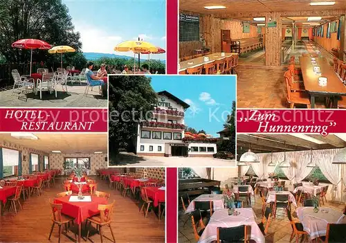 AK / Ansichtskarte Otzenhausen_Saar Cafe Hotel Restaurant Zum Hunnenring Terrasse Kegelbahn Otzenhausen Saar