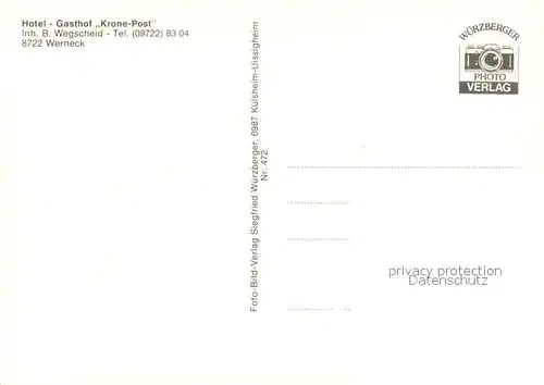 AK / Ansichtskarte Werneck Hotel Gasthof Krone Post Restaurant Fremdenzimmer Werneck