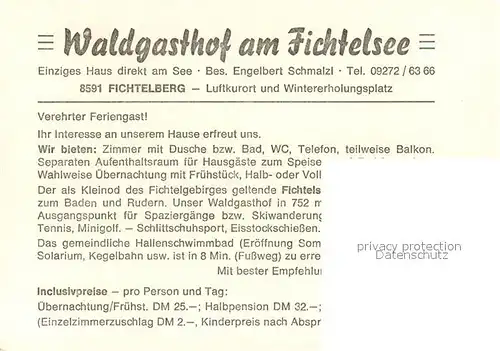 AK / Ansichtskarte Fichtelberg_Bayreuth Luftkurort Waldgasthof am Fichtelsee See Auerhahn Fichtelberg Bayreuth